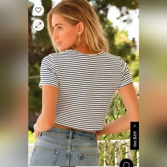 Lulus Take the Lead Navy Blue Striped Tie-Front Crop Top - Picture 3 of 8
